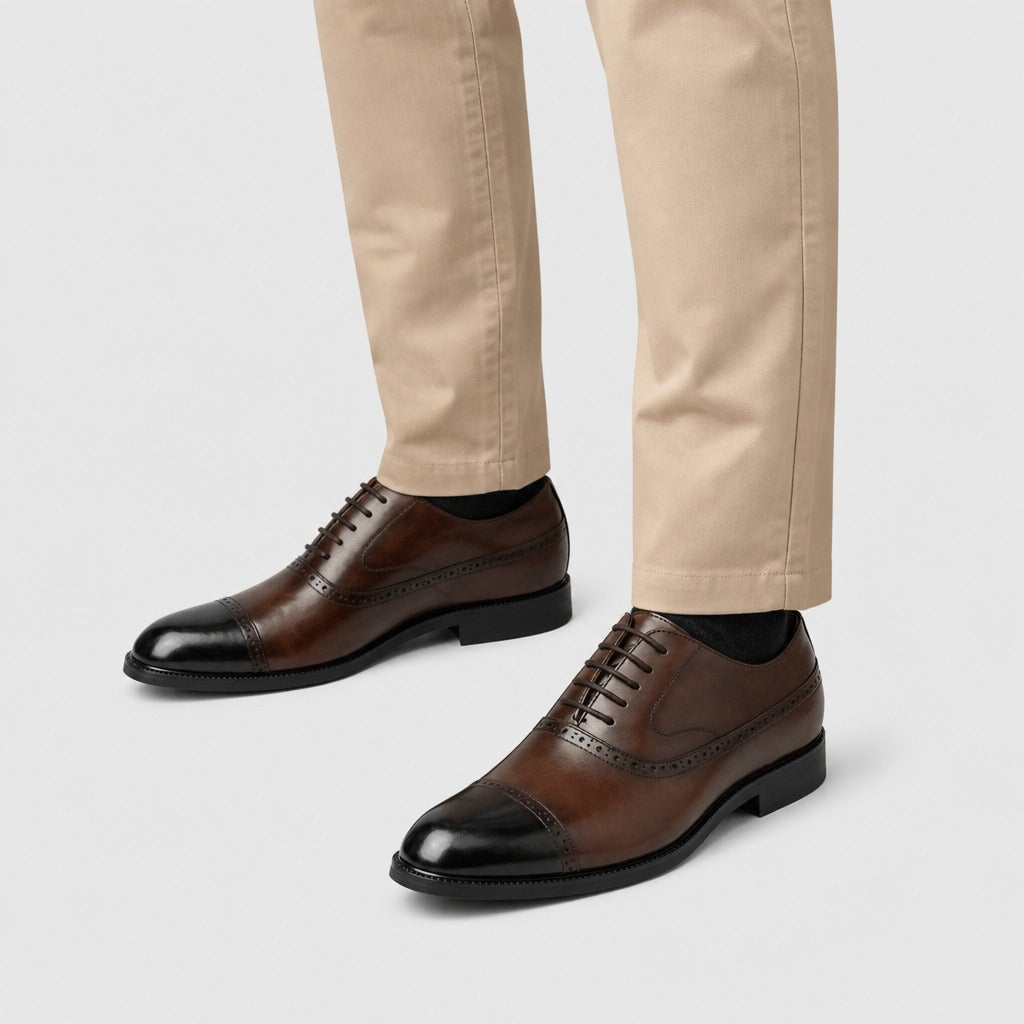 Men’s Pointed Toe Lace-Up Derby Shoes Brown worn