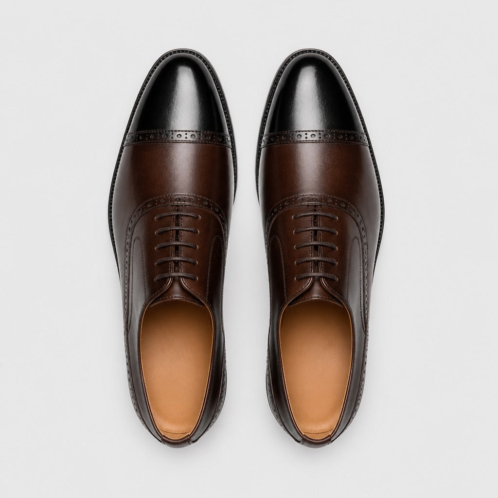 Men’s Pointed Toe Lace-Up Derby Shoes Brown top view