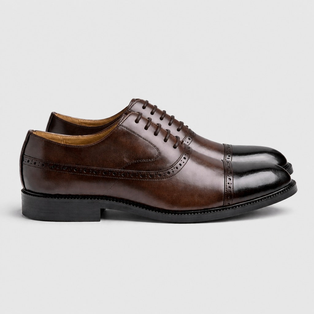 Men’s Pointed Toe Lace-Up Derby Shoes Brown side view