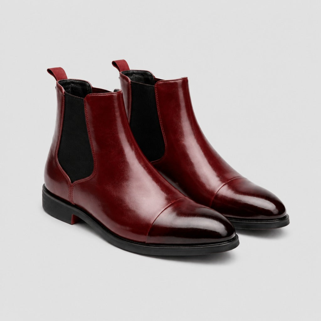Men’s Pointed Toe Leather Chelsea Boots Burgundy