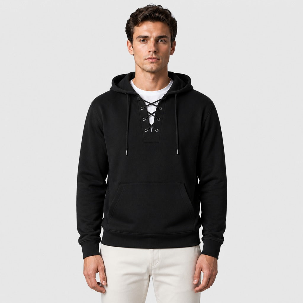 Men’s Polar Fleece Hooded Sweatshirt Black front