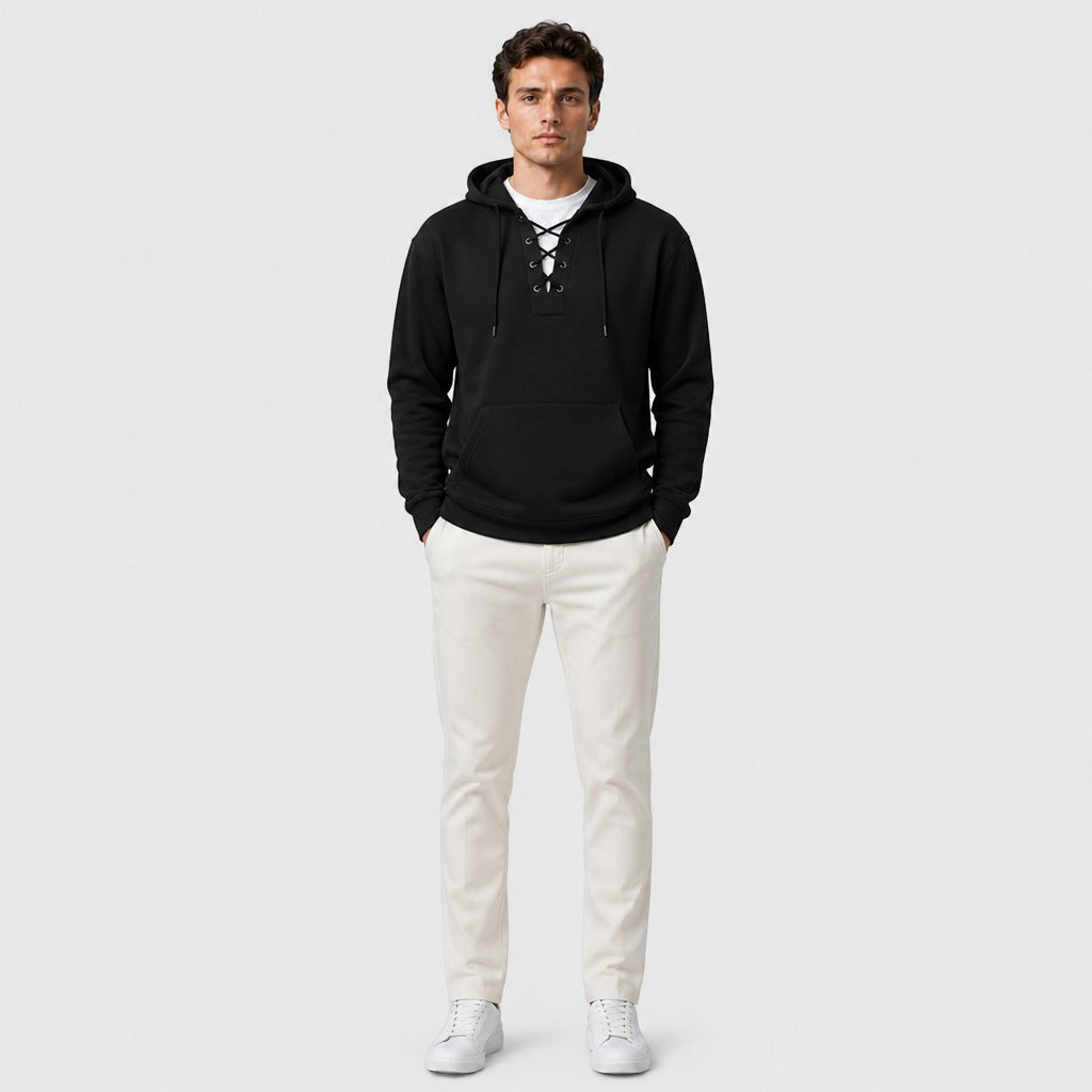 Men’s Polar Fleece Hooded Sweatshirt Black full length