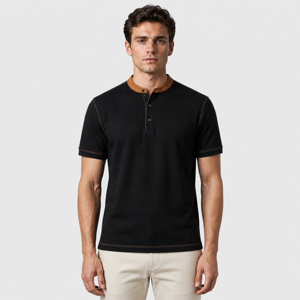 Men’s Preppy Short Sleeve Shirt Black front