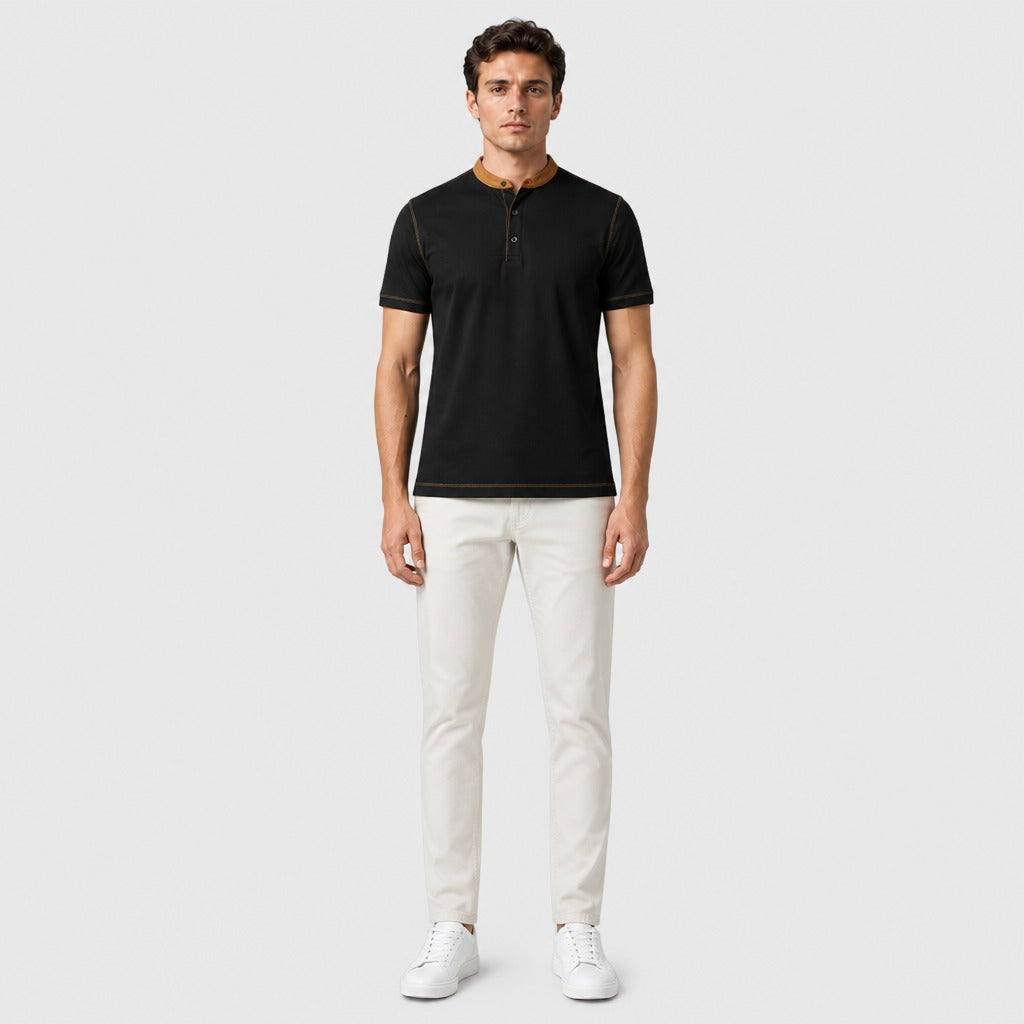 Men’s Preppy Short Sleeve Shirt Black full length