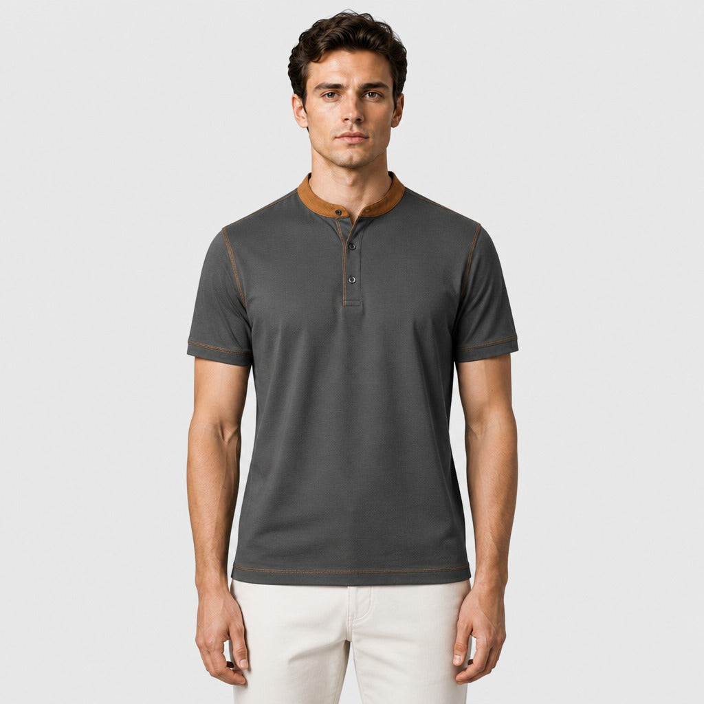 Men’s Preppy Short Sleeve Shirt Dark Grey