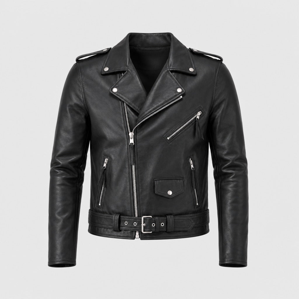Men’s Punk Faux Leather Biker Jacket Black product front