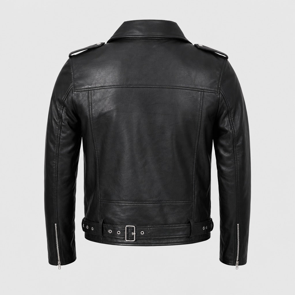 Men’s Punk Faux Leather Biker Jacket Black product back