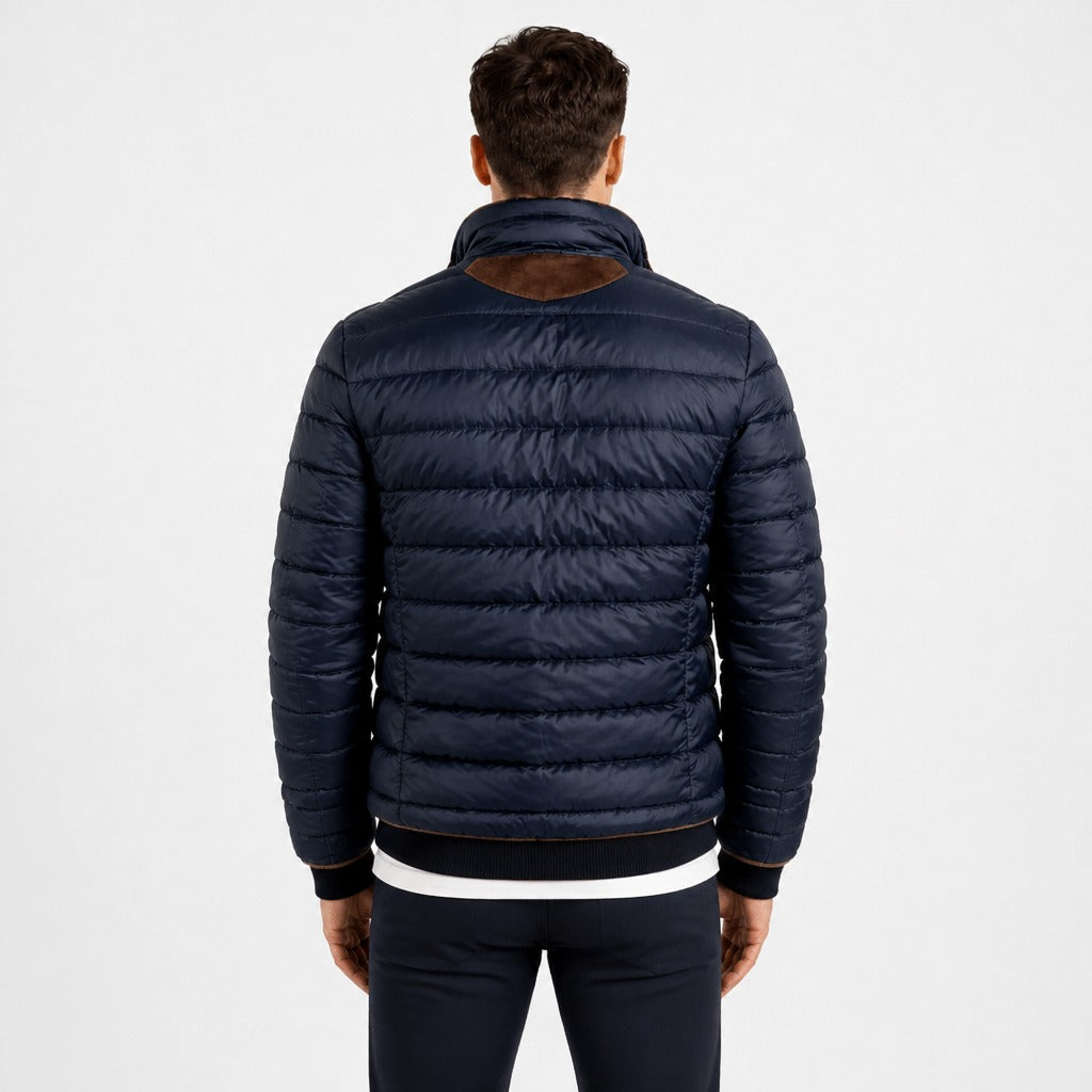 Men’s Quilted Puffer Jacket with Stand Collar Navy Blue back