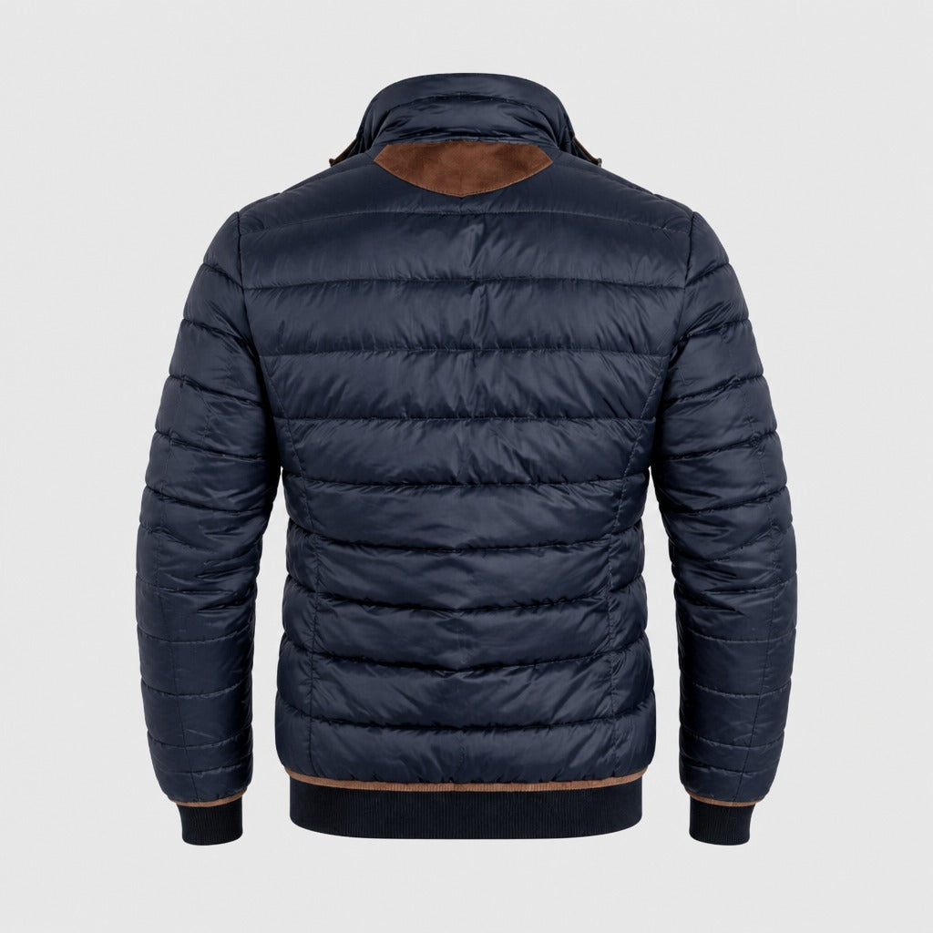 Men’s Quilted Puffer Jacket with Stand Collar Navy Blue product back