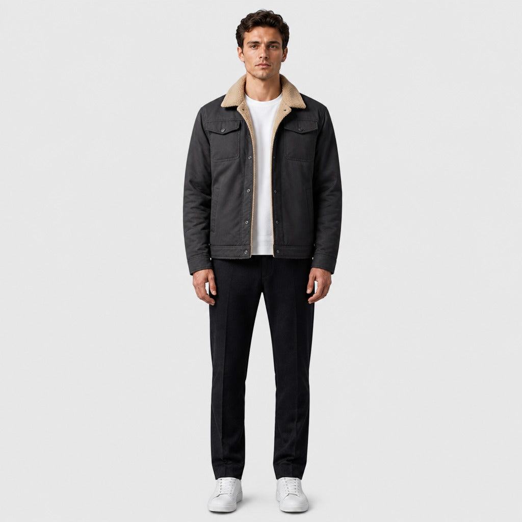 Men’s Regular Fit Cotton Blend Bomber Jacket Grey full length