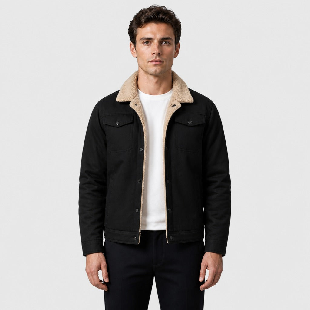 Men’s Regular Fit Cotton Blend Bomber Jacket Black