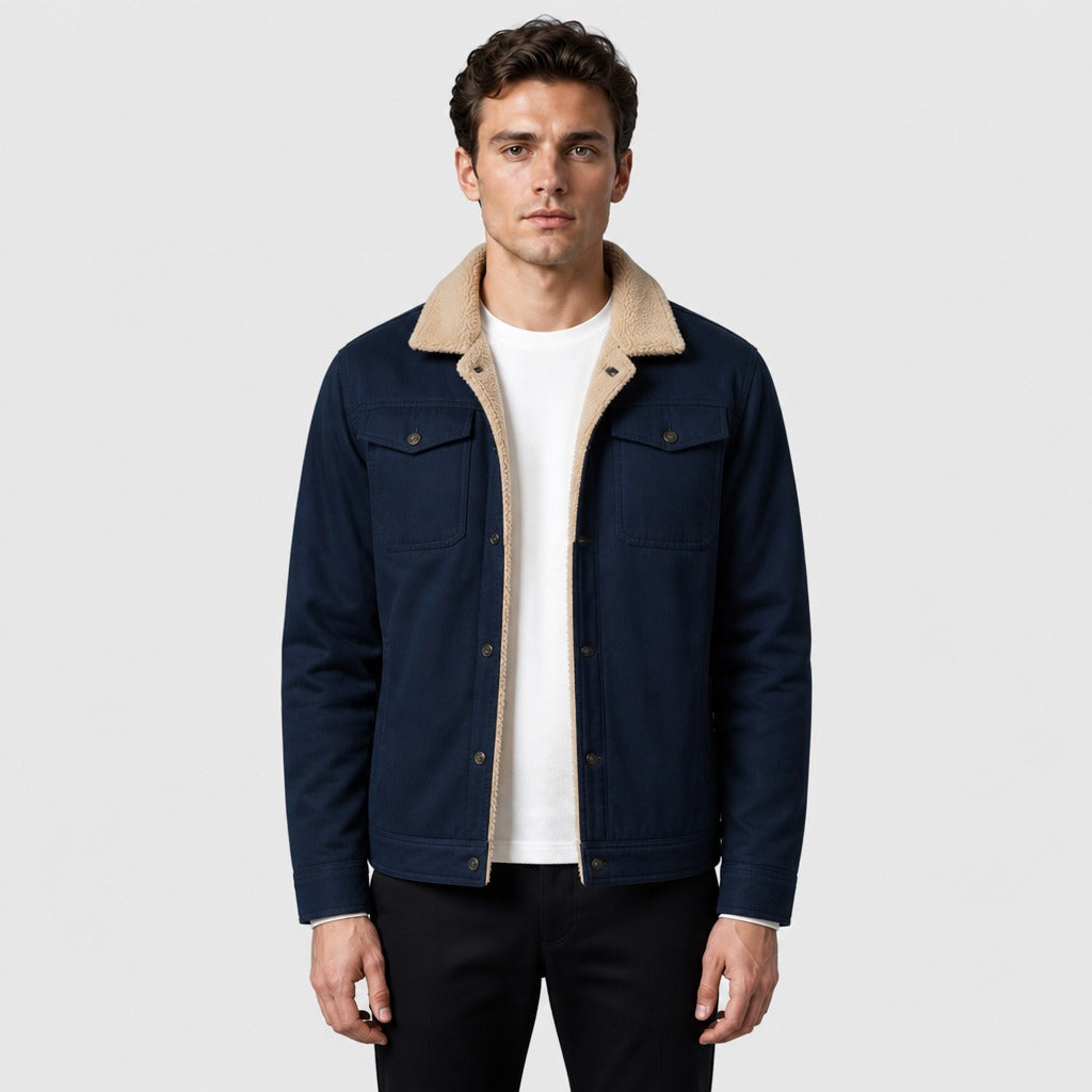 Men’s Regular Fit Cotton Blend Bomber Jacket Blue