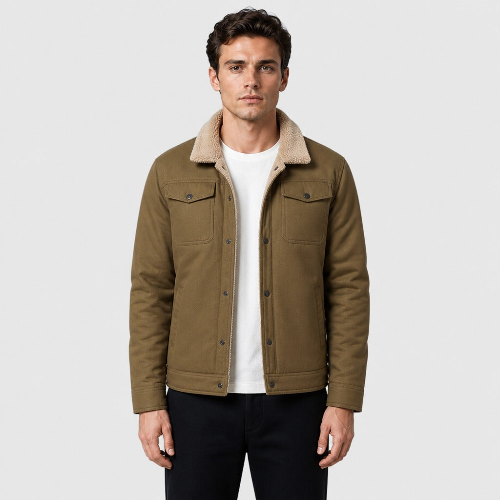Men’s Regular Fit Cotton Blend Bomber Jacket Khaki