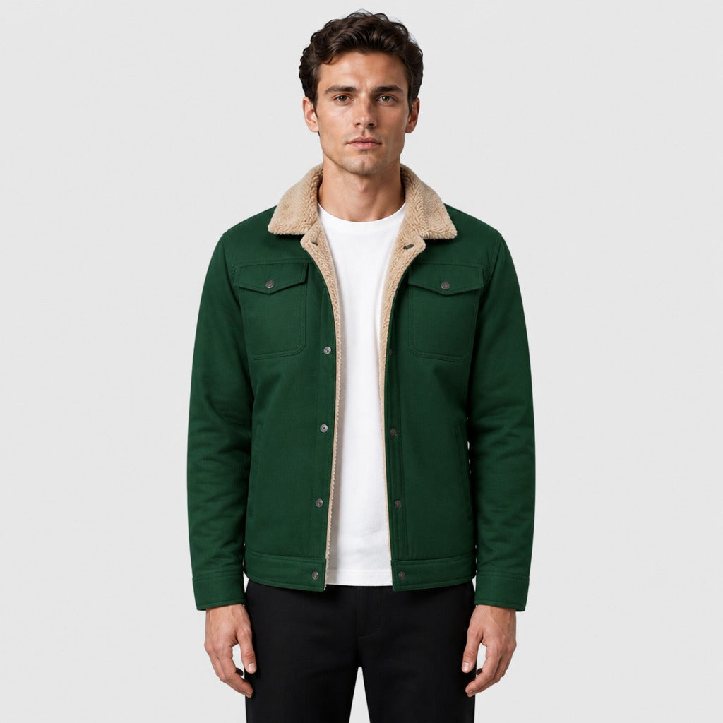 Men’s Regular Fit Cotton Blend Bomber Jacket Green