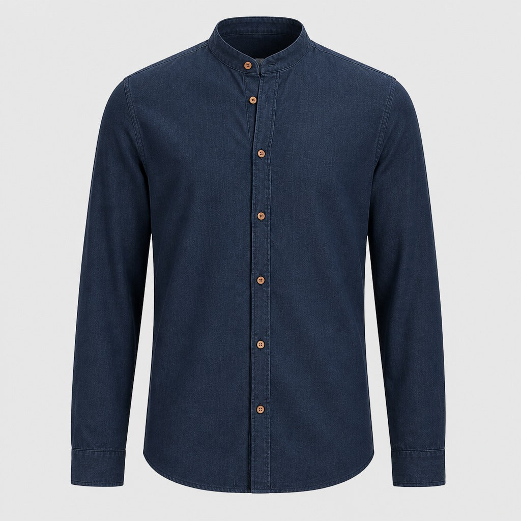 Men’s Regular Fit Cotton Linen Button-Down Shirt Navy Blue product front