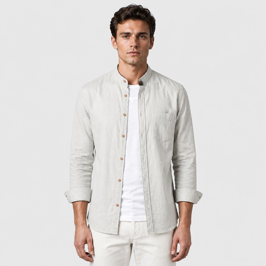 Men’s Regular Fit Cotton Linen Button-Down Shirt Grey