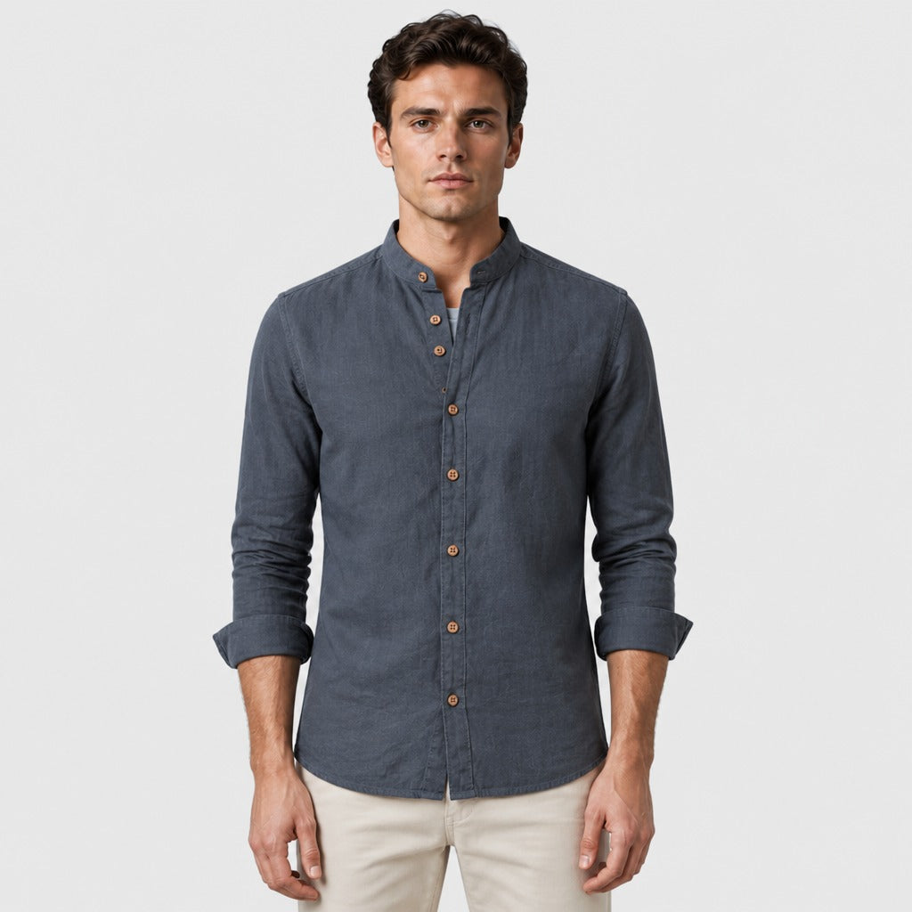Men’s Regular Fit Cotton Linen Button-Down Shirt Charcoal