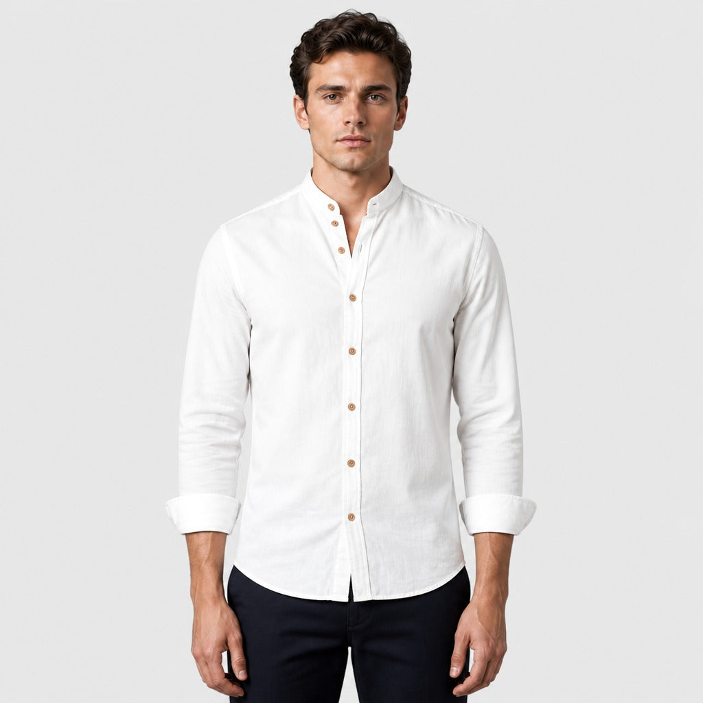 Men’s Regular Fit Cotton Linen Button-Down Shirt White