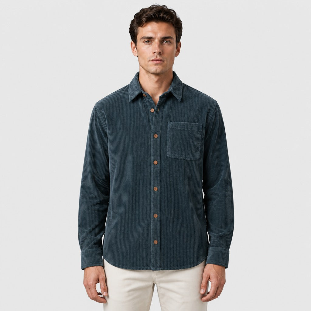 Men’s Regular Fit Cotton Shirt with Spread Collar Navy Blue front