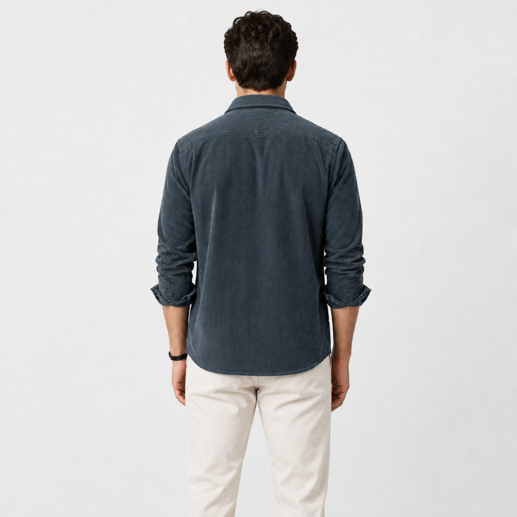 Men’s Regular Fit Cotton Shirt with Spread Collar Navy Blue back