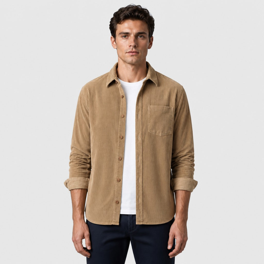 Men’s Regular Fit Cotton Shirt with Spread Collar Khaki