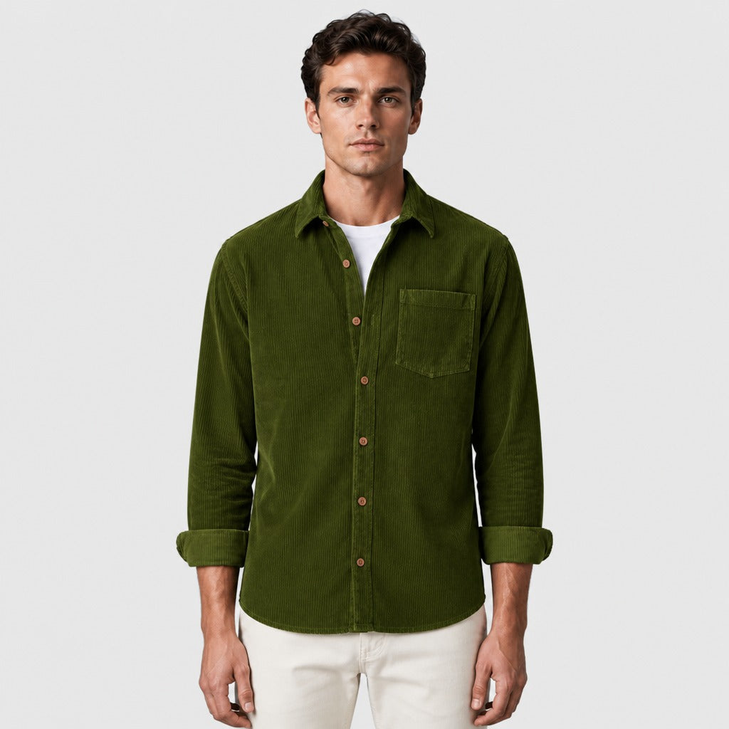 Men’s Regular Fit Cotton Shirt with Spread Collar Green