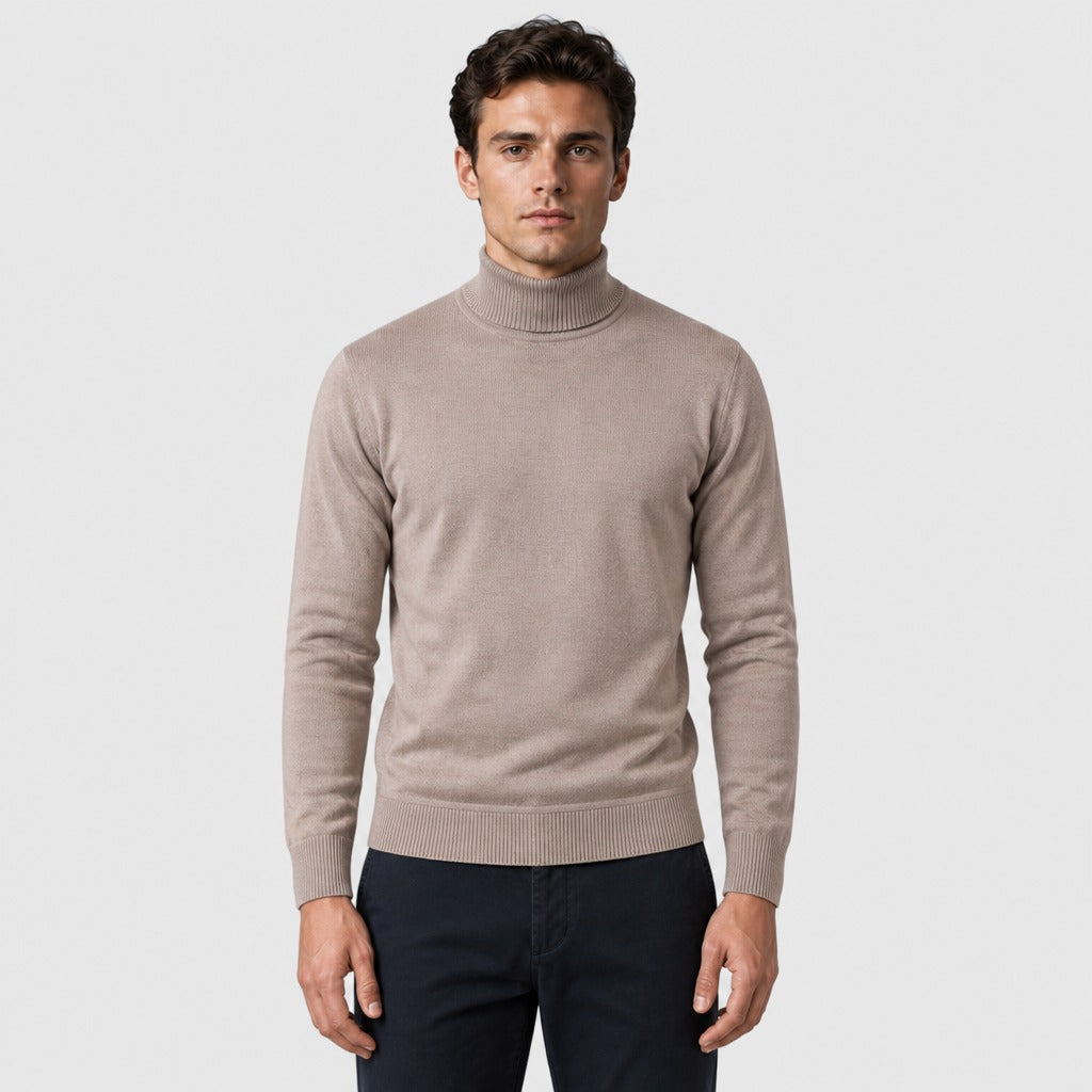 Men’s Regular Fit Knitted Roll Neck Jumper Beige front