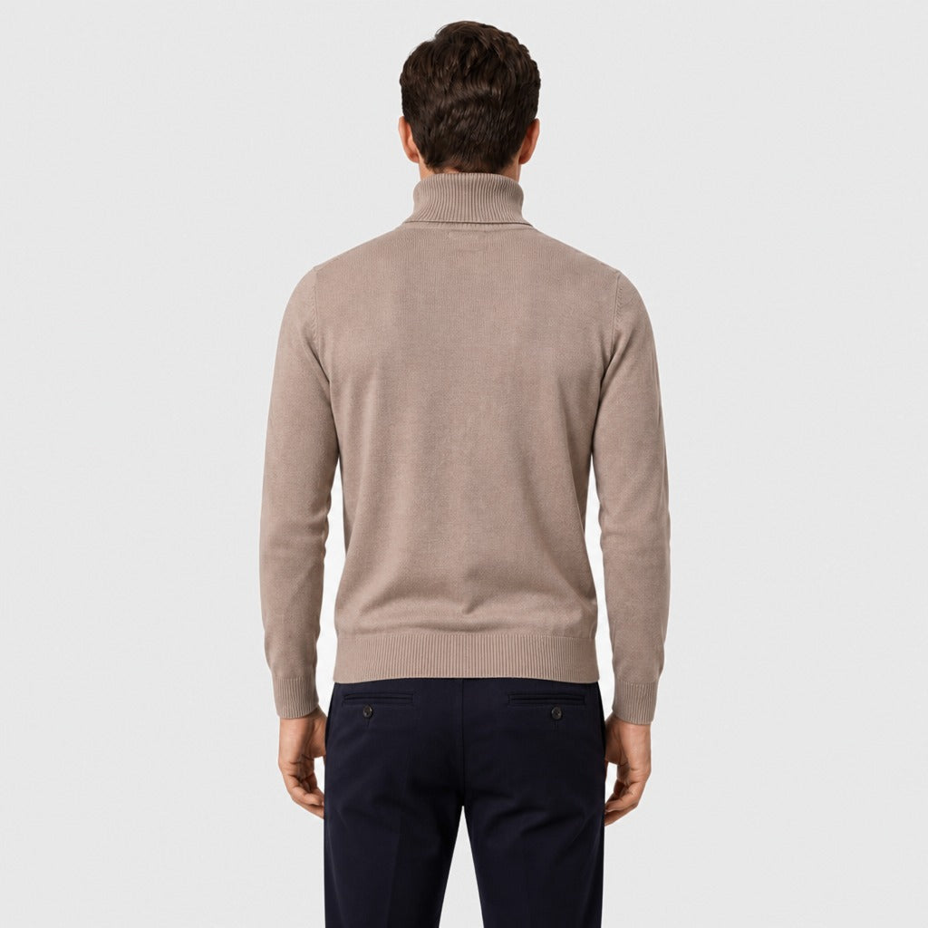 Men’s Regular Fit Knitted Roll Neck Jumper Beige back