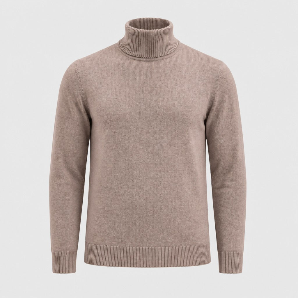 Men’s Regular Fit Knitted Roll Neck Jumper Beige product front