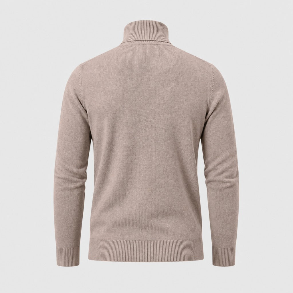 Men’s Regular Fit Knitted Roll Neck Jumper Beige product back