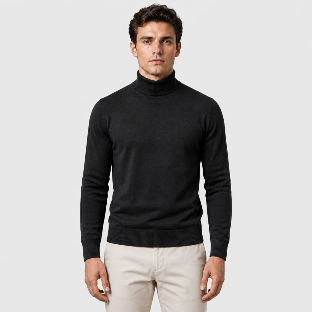Men’s Regular Fit Knitted Roll Neck Jumper Black