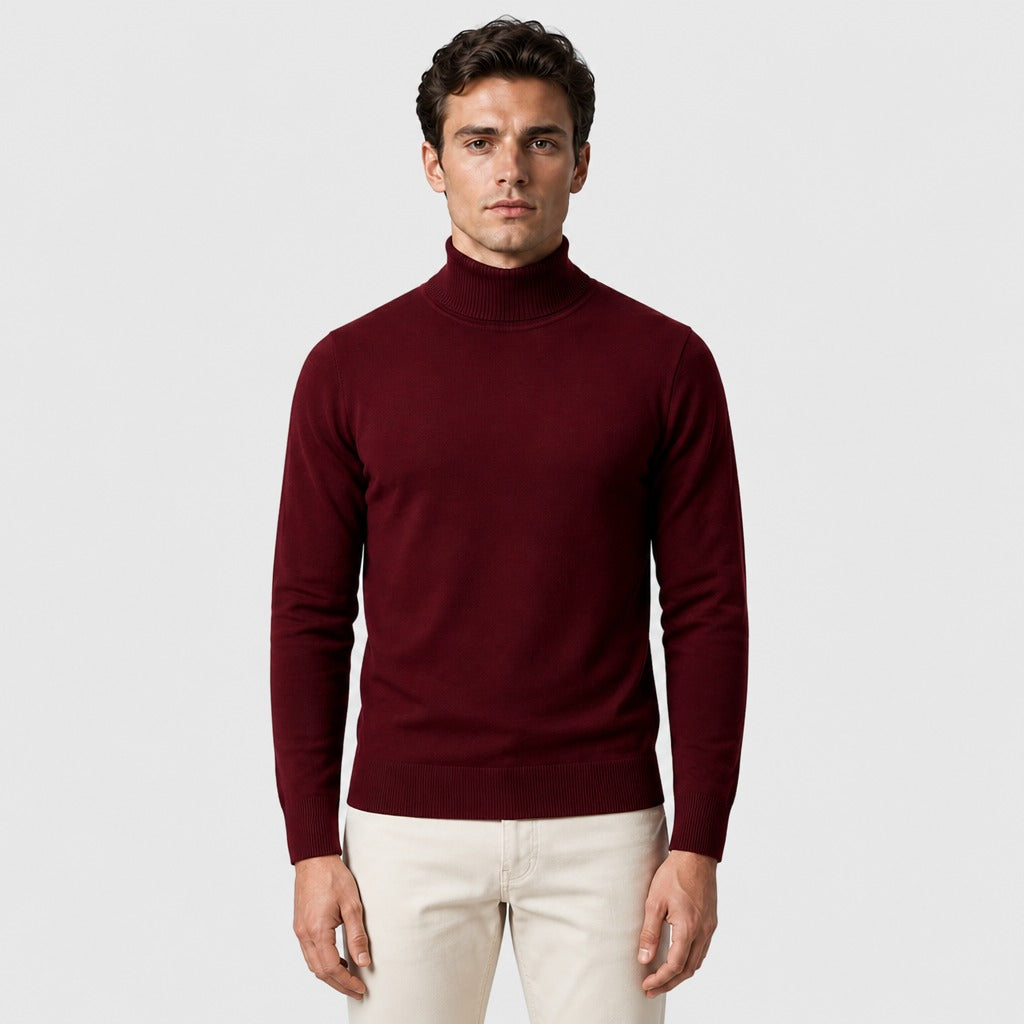Men’s Regular Fit Knitted Roll Neck Jumper Red