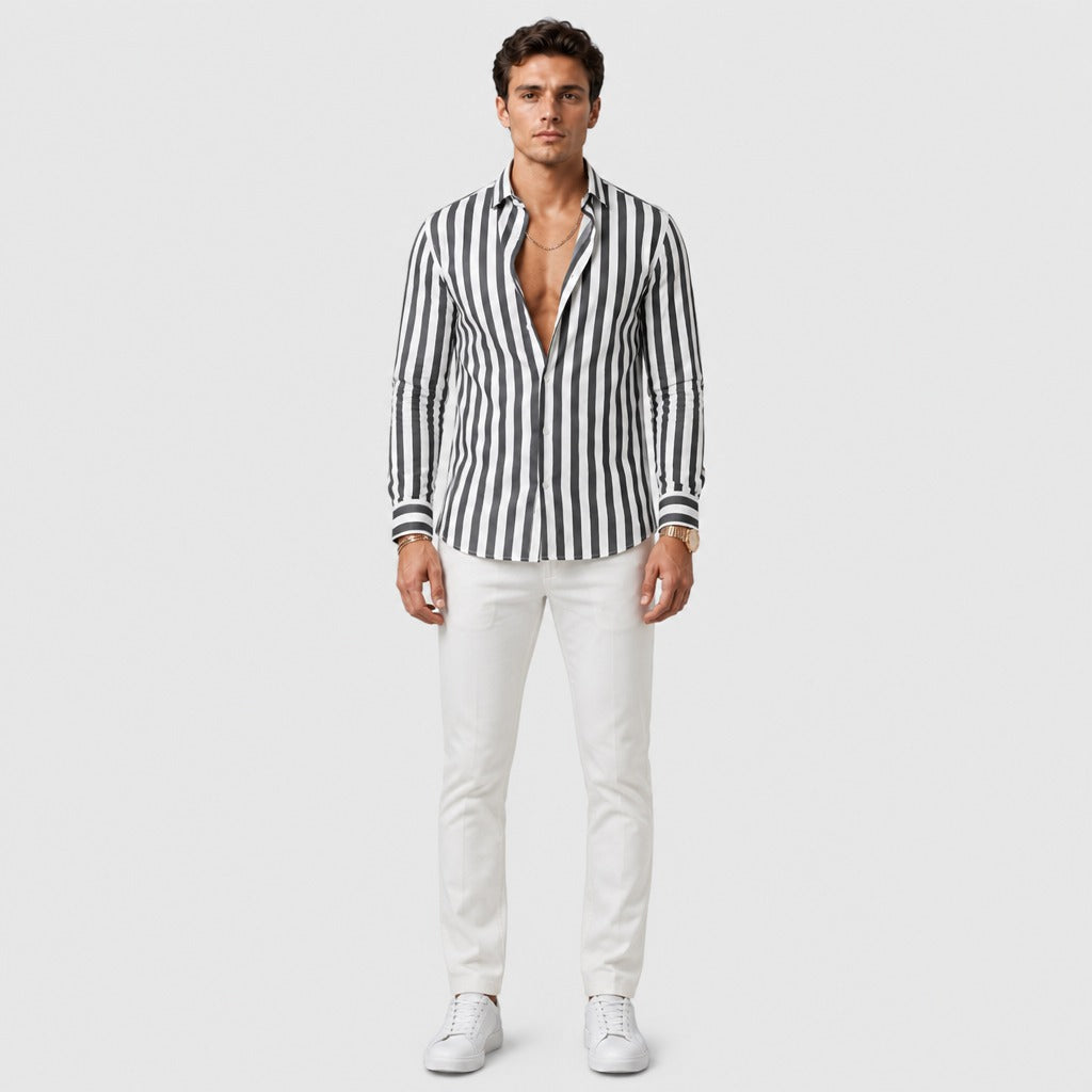 Men’s Regular Fit Linen Button-Down Shirt Grey full length