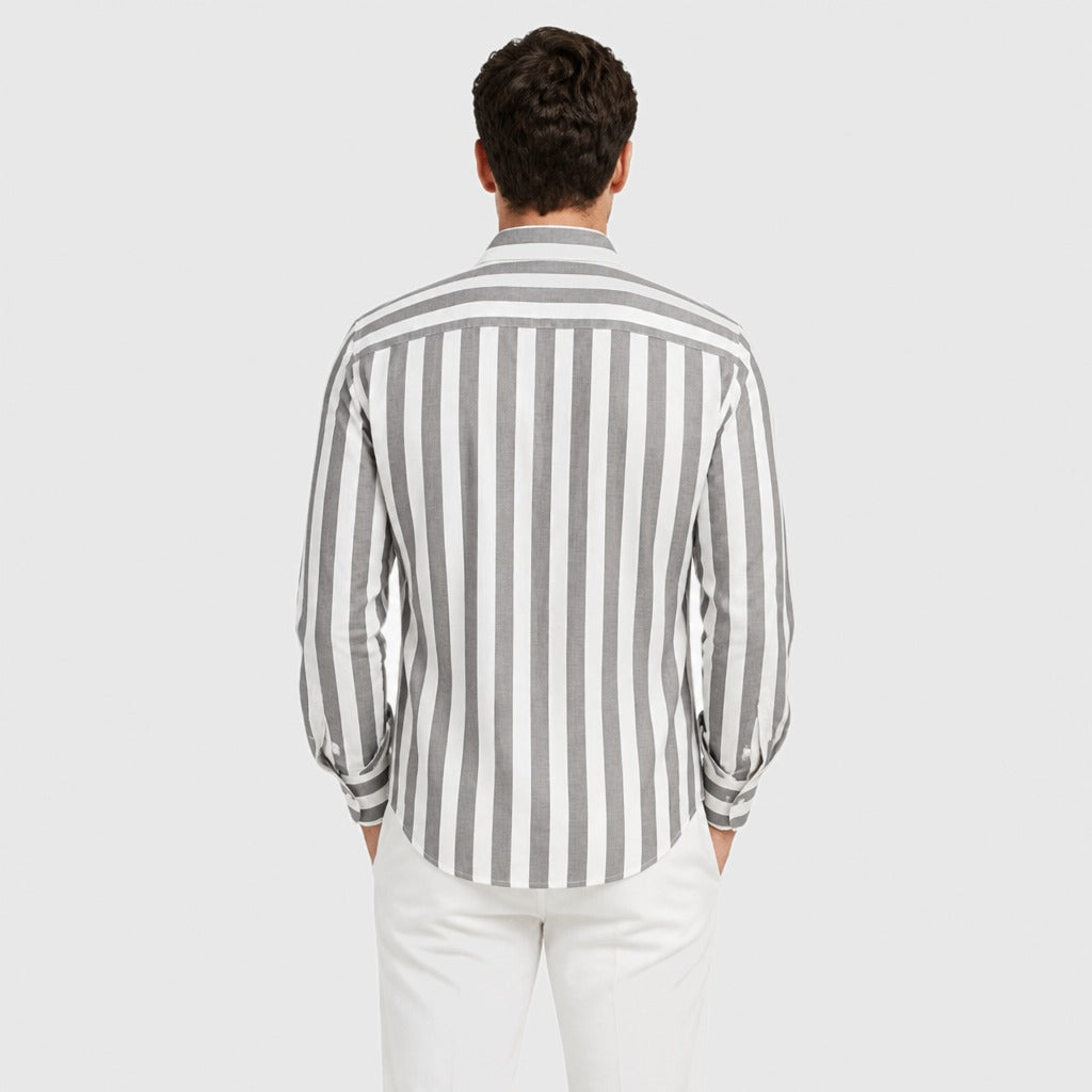 Men’s Regular Fit Linen Button-Down Shirt Grey back