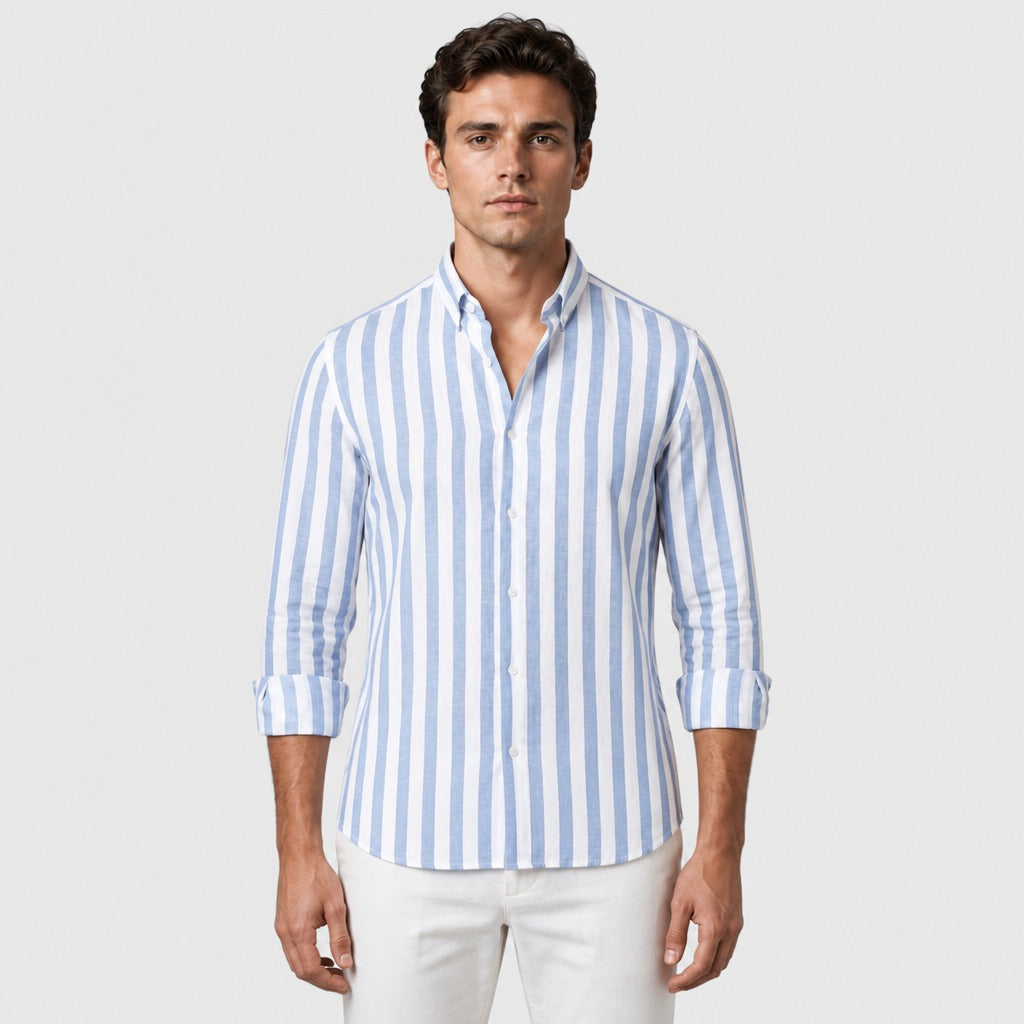 Men’s Regular Fit Linen Button-Down Shirt Blue