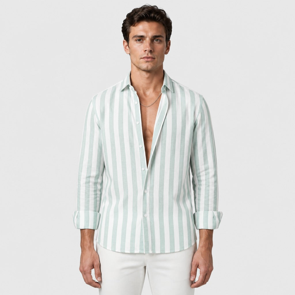 Men’s Regular Fit Linen Button-Down Shirt Green