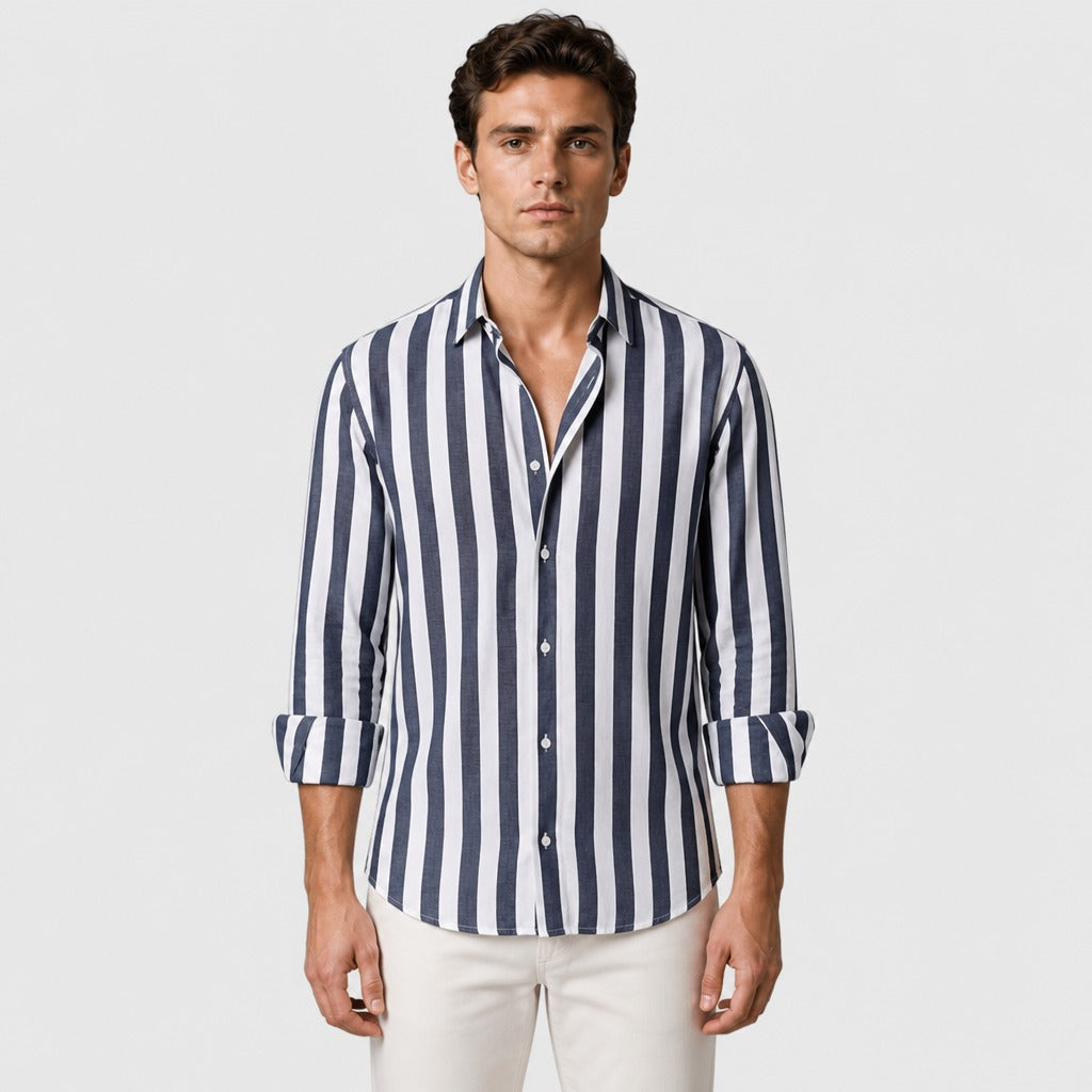 Men’s Regular Fit Linen Button-Down Shirt Navy Blue