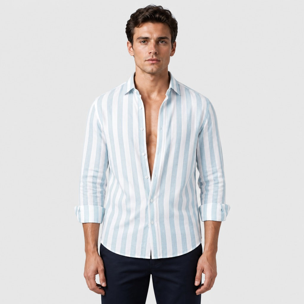 Men’s Regular Fit Linen Button-Down Shirt Light Blue