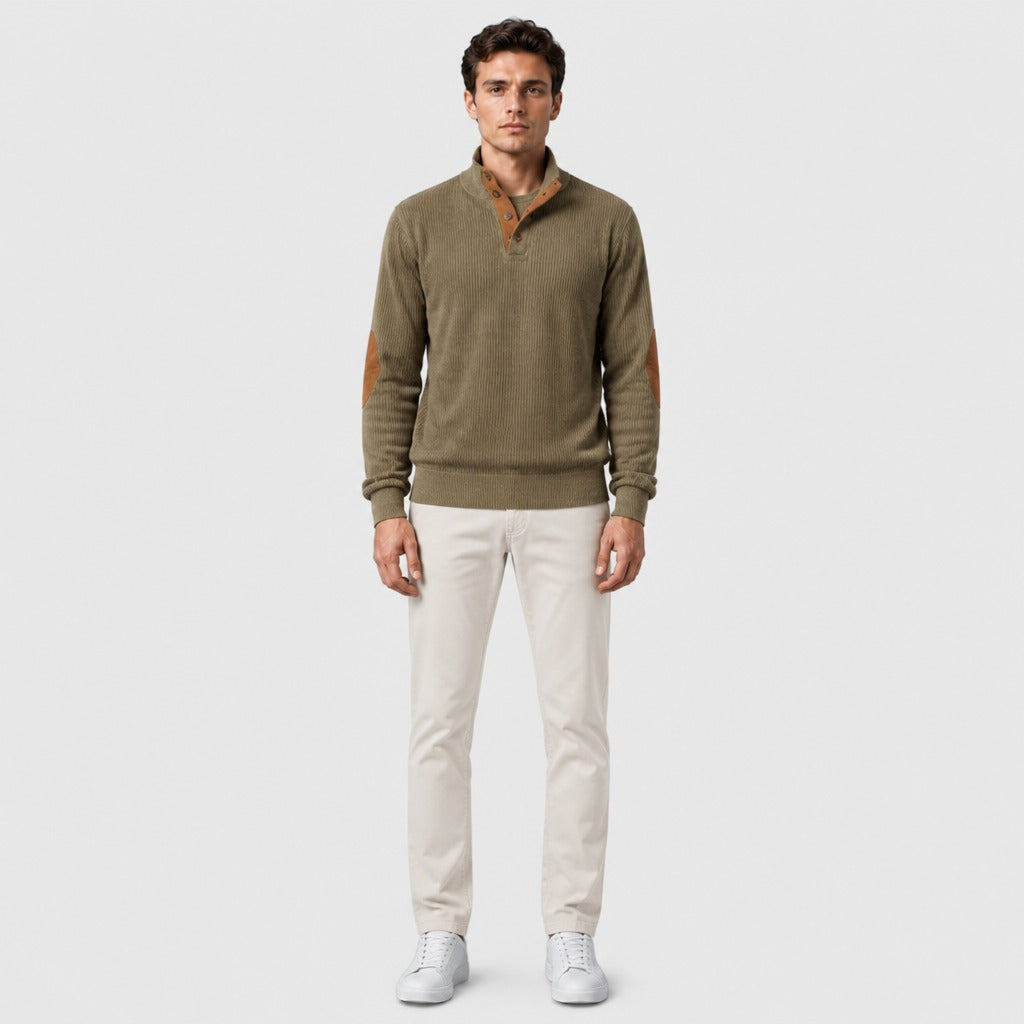Men’s Regular Fit Polo Neck Jumper Green full length
