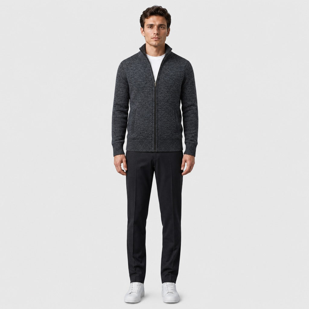 Men’s Regular Fit Roll Neck Zip Cardigan Grey full length