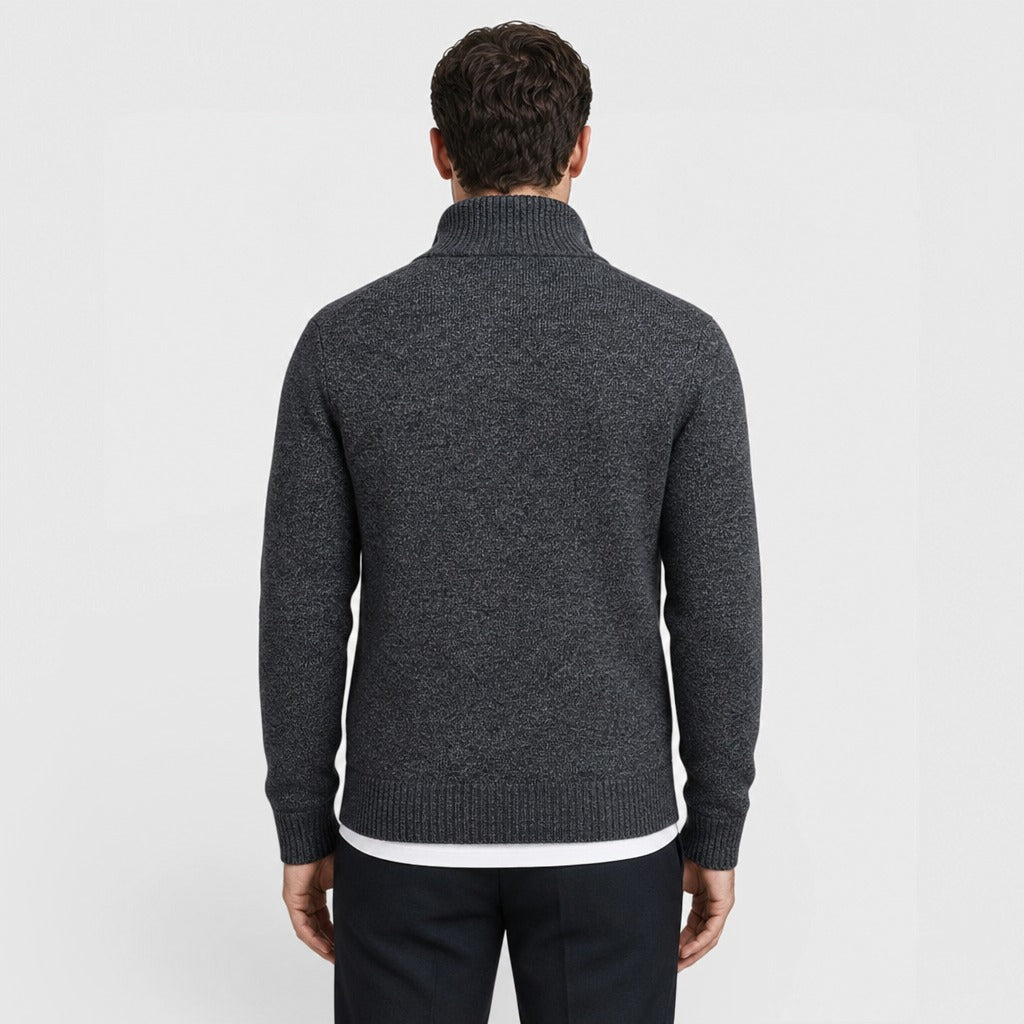 Men’s Regular Fit Roll Neck Zip Cardigan Grey back
