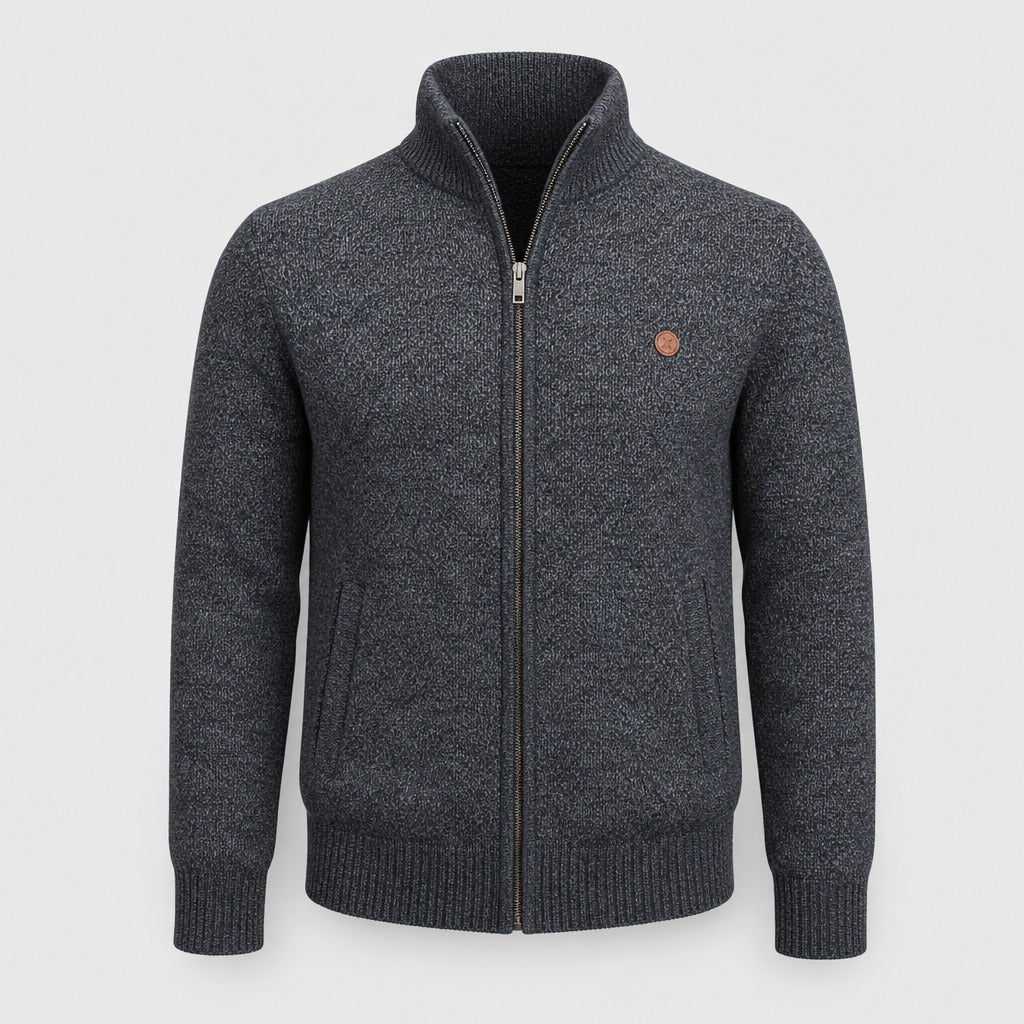 Men’s Regular Fit Roll Neck Zip Cardigan Grey product front