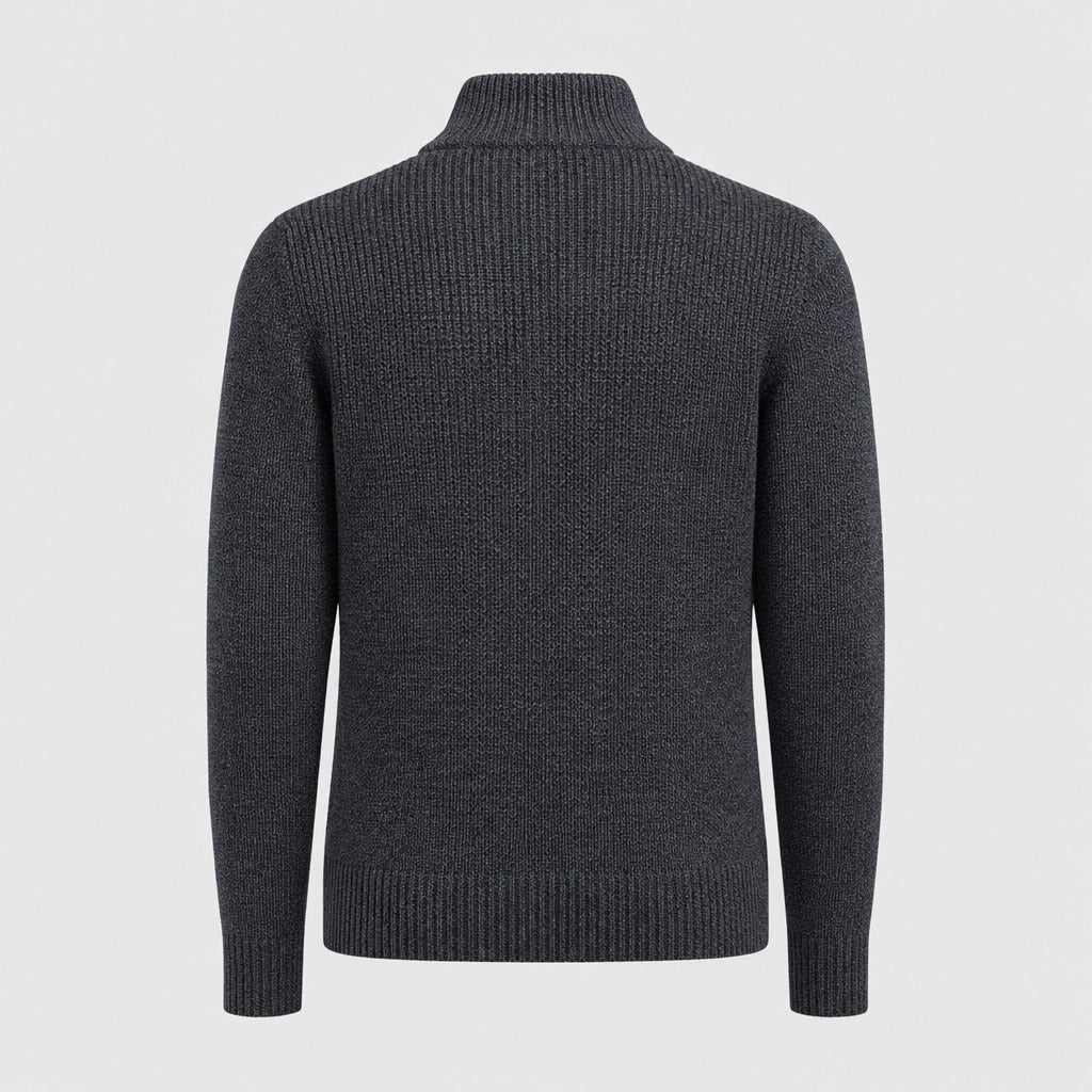 Men’s Regular Fit Roll Neck Zip Cardigan Grey product back
