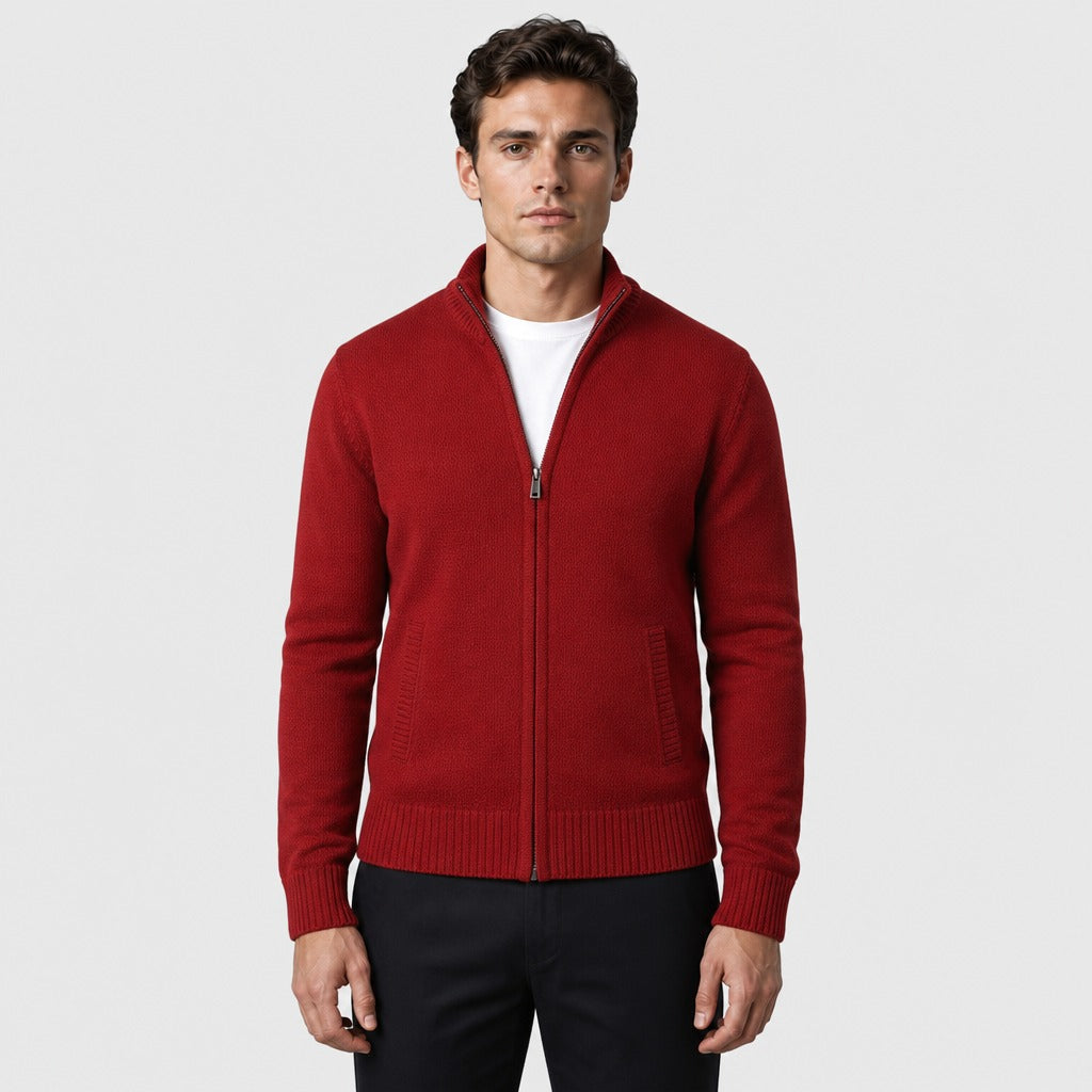 Men’s Regular Fit Roll Neck Zip Cardigan Red