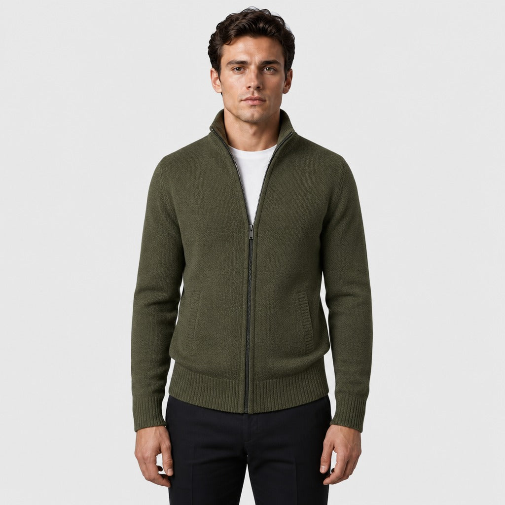 Men’s Regular Fit Roll Neck Zip Cardigan Green