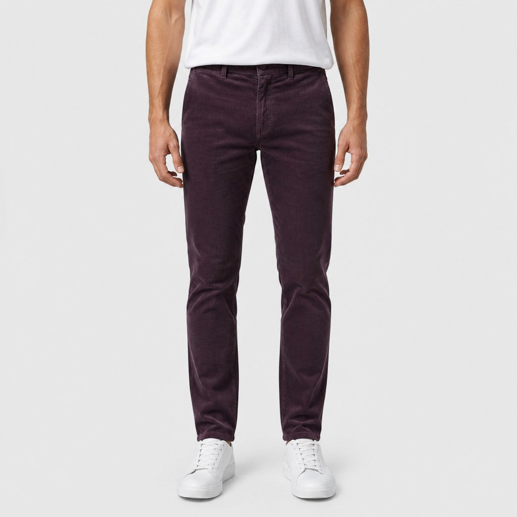 Men’s Regular Fit Straight Trousers with Zip Fly Burgundy front