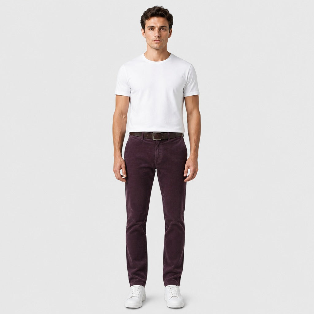 Men’s Regular Fit Straight Trousers with Zip Fly Burgundy full length