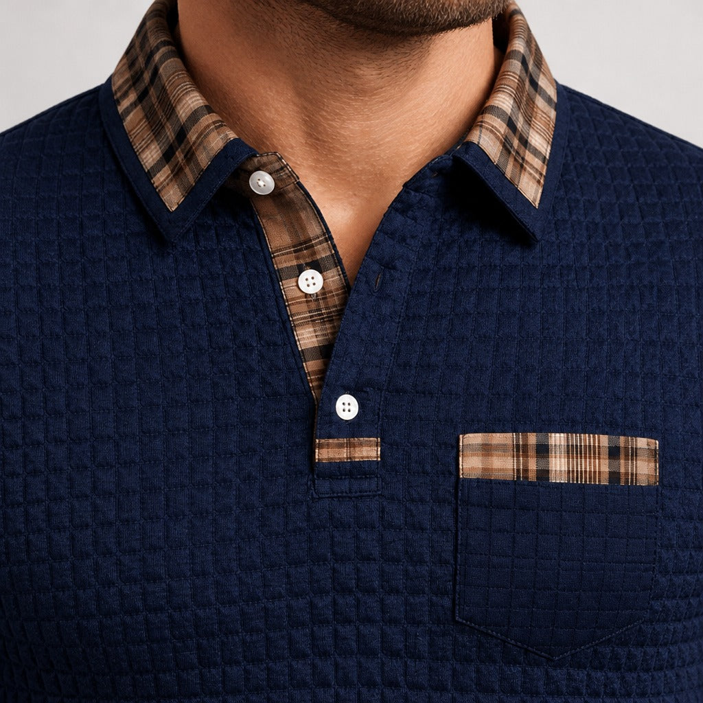 Men’s Retro Long Sleeve Knit Polo Shirt detail
