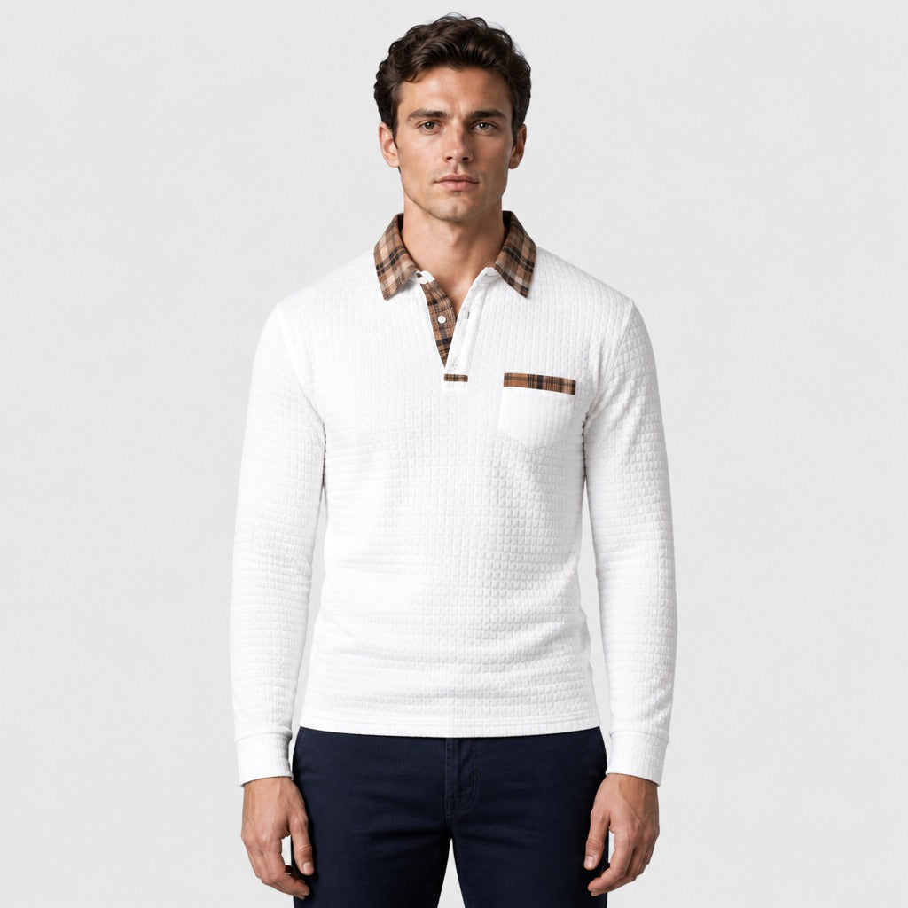 Men’s Retro Long Sleeve Knit Polo Shirt White