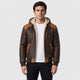 Men’s Retro Patchwork Hooded Zip Jacket Brown front